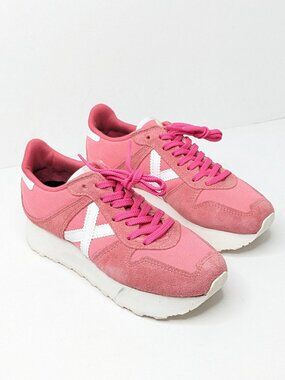 Munich Platform Suede Canvas Sneakers Pink White Womens 36 EU (US 6)